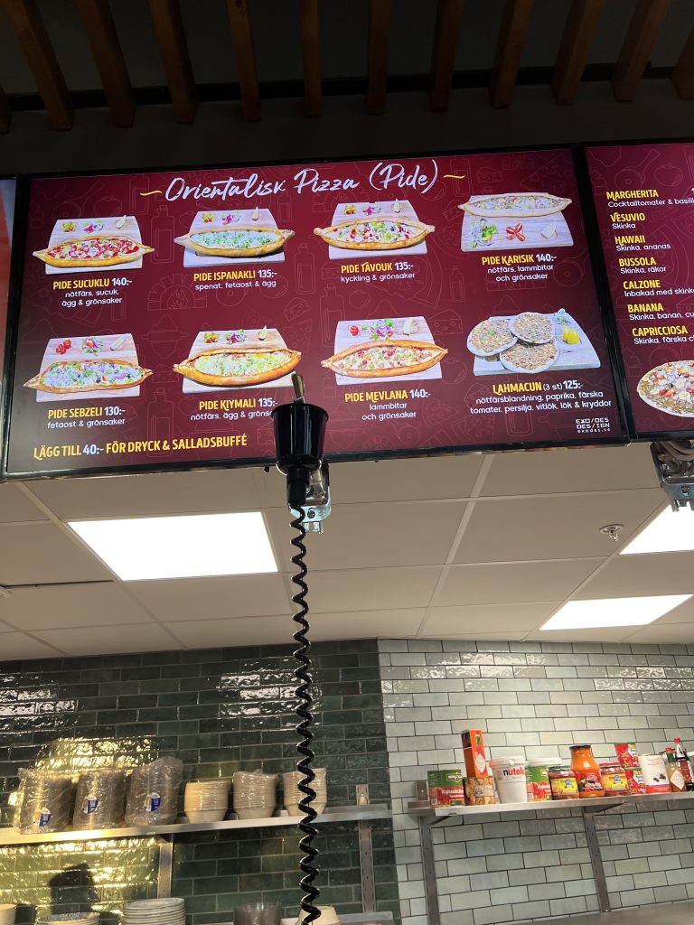 Bild på en matmeny i en disk.